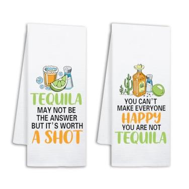 Imagem de NAHMAKNE Conjunto de 2 toalhas de cozinha de tequila engraçadas, tequila pode não ser a resposta, mas vale a pena tentar, panos de prato decorativos para bar de cozinha, presentes doces de inauguração