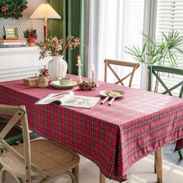 Imagem de KAIJIE Toalha de mesa – toalha de mesa retangular padrão quadriculado algodão linho impermeável tecido bordado capa de mesa para jantar interno e externo 140 x 200 cm