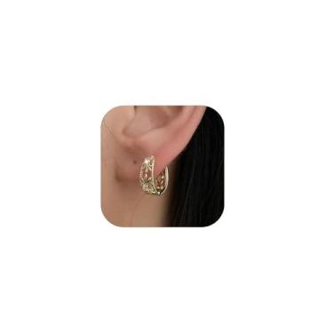 Imagem de Brincos femininos de argola de ouro 14K, vintage, leves, hipoalergênicos, pequenos aros com zircônia, brincos de latão para orelhas sensíveis, minimalist, Latão, Sem pedra preciosa