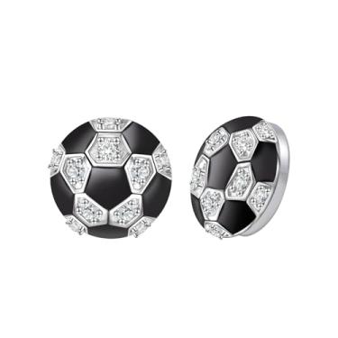 Imagem de Clipes de orelha de futebol para mulheres – Brincos de orelha não perfurados, joias esportivas, brincos de prata, presentes para fãs de times de jogos esportivos para mulheres e homens