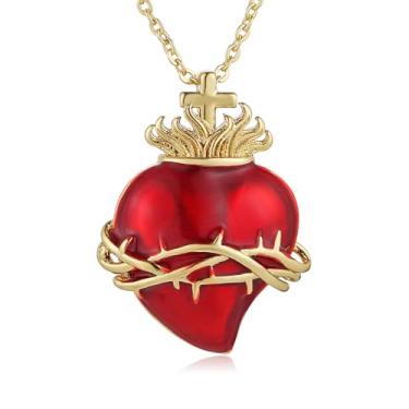 Imagem de AsAlways Colar de coração feminino delicado Samll banhado a ouro 14K vermelho amor coração pingente colar joia presente, Latão, Sem Pedra Preciosa