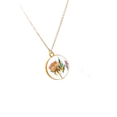 Imagem de Colar de flores de resina feito à mão Eternal Bloom —— Botânicos prensados de verdade em pingente dourado, joia delicada para presente para mulheres, Small, Resina, resina