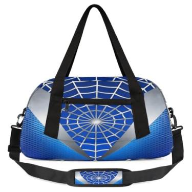 Imagem de Bolsa de viagem de academia para meninos – Bolsa infantil de fim de semana com bolso frontal com zíper para prática escolar, bolsas de mão para adolescentes, Aranha azul, Desenho animado
