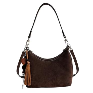 Imagem de Bolsa transversal reversível para mulheres, camurça sintética e bolsa de couro vegano com alça superior, bolsa de ombro pequena conversível, Café, Dupla face