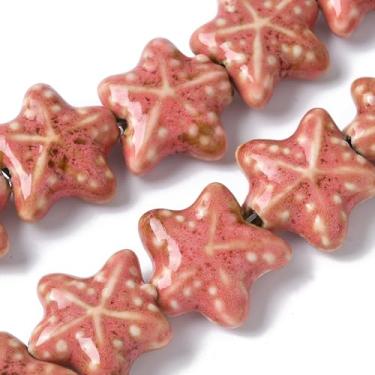 Imagem de Contas de porcelana feitas à mão estrela do mar forma de estrela do oceano contas espaçadoras soltas de cerâmica para fazer joias, colar, pulseira, brinco, chaveiro, salmão, cerca de 20 peças/fio