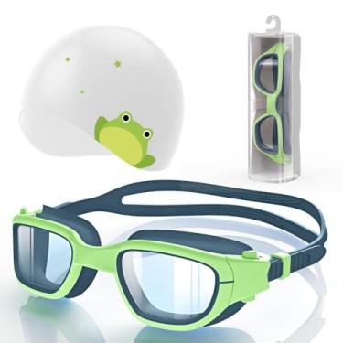 Imagem de Zeligerstar Óculos de natação infantis com touca de natação de silicone, óculos de natação para crianças de 6 a 14 anos, com proteção UV e proteção UV para meninos e meninas e crianças