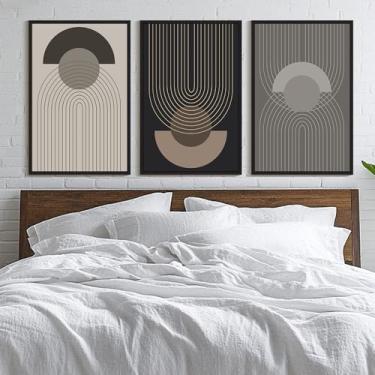 Imagem de Boho Vintage Line Wall Art Emoldurado Meados do Século Bohemain Decoração de Parede Abstrata Moderna Arte Home Office Estar Impressões Pronto para Pendurar 61 x 91 cm Preto Emoldurado