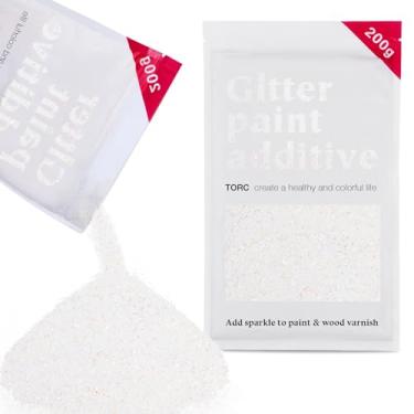 Imagem de TORC Aditivo de tinta holográfica com glitter branco – pó de glitter de vários tamanhos para tinta acrílica, paredes, móveis de madeira e artesanato (200 g) - uso interior/exterior em todos os
