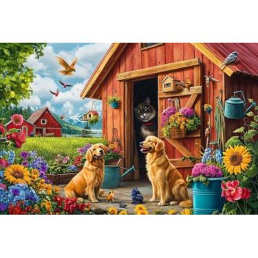 Imagem de Quebra-cabeça de madeira de 200 peças para adultos e idosos - Design alegre de reunião de animais de estimação | Atividade familiar desafiadora e presente ideal para amigos, família, homens e mulheres