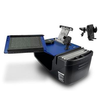 Imagem de AutoExec Mesa de carro para assento frontal Reach Desk para sua estação de trabalho de veículo e escritório móvel, azul, com suporte para telefone, suporte para tablet e clipe de ventilação do