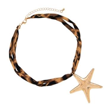 Imagem de Colar com pingente para mulheres | Joia de pescoço de estrela do mar com estampa de leopardo - Corrente de clavícula com estampa de leopardo, joia de namoro para mulheres, meninas, Dia dos Namorados