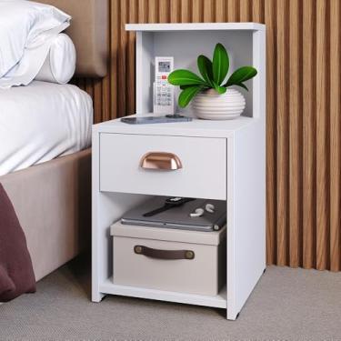 Imagem de Mesa de Cabeceira com 1 Gaveta e Nicho Organizador em MDP – Criado Mudo Compacto para Quarto(1UN CLÉO BRANCO)
