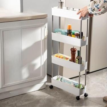 Imagem de Carrinho de Armazenamento Multiuso 4 Camadas – Organizador com Rodas para Cozinha, Banheiro e Escritório (Branco,p)