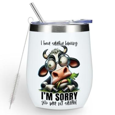Imagem de Funny Quotes Copo de vinho, estampa de vaca, presentes de vaca sarcástica, parede dupla, isolada a vácuo, caneca de café, copo de vinho de 340 g com tampa para mulheres, homens, meninas, meninos, pai