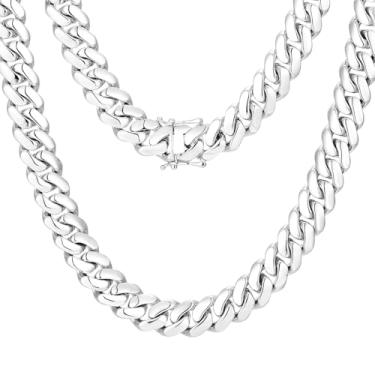 Imagem de Ucciyo Corrente de elos cubanos para homens, banhado a ouro 18 quilates, corrente de prata maciça/ouro, colar masculino 10 mm/12 mm/14 mm/16 mm de espessura, colar de corrente cubana Miami sem manchas