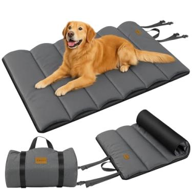 Imagem de Gimars Cama para cães GG atualizada ao ar livre com filme impermeável, fácil de enrolar com fivela, cama grande para animais de estimação para cães grandes e extragrande, portátil, dobrável, lavável