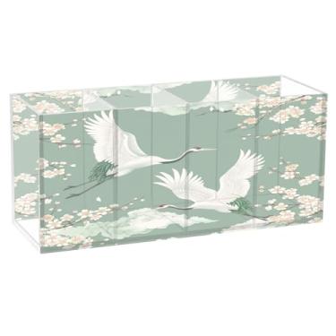 Imagem de SEHANY Lindo porta-canetas de acrílico com flores em aquarela, pássaro, 4 compartimentos, porta-lápis transparente, organizador de pincéis de maquiagem, organizador de papelaria para escritório, casa