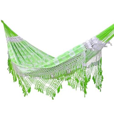 Imagem de Rede de Dormir e Descanso Super Casal Marquesa Algodão Jaguaruana. (Verde Limão e Branco)