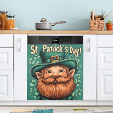 Imagem de ATTX Capa de ímã para lava-louças de rosto de duende do Dia de São Patrício, 58,4 cm C x 66 cm A decoração da capa da máquina de lavar louça, decalques para armários domésticos e eletrodomésticos