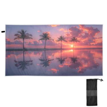 Imagem de Blueangle Linda toalha de praia com palmeiras nascer do sol - Toalhas de viagem leves e compactas de grandes dimensões - Toalha super absorvente de secagem rápida para natação, acampamento e férias