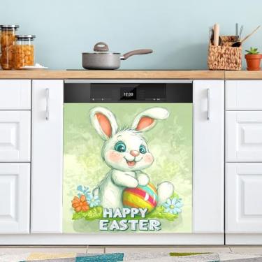 Imagem de ATTX Capa magnética para lava-louças Coelhinho da Páscoa, 58.4 cm C x 66.0 cm A, decoração frontal da capa da máquina de lavar louça, decalques de armário doméstico eletrodomésticos adesivos #80