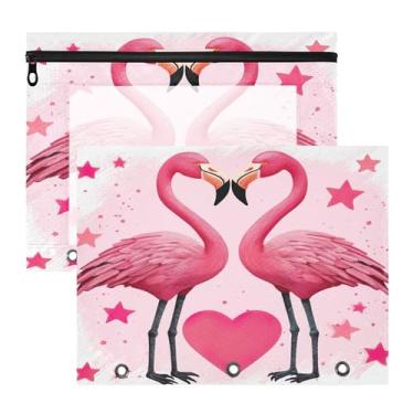 Imagem de SEHANY Pasta de lápis flamingo rosa com 3 anéis – Bolsa para documentos tamanho A4 com janela transparente para sala de aula, escritório, 2 peças