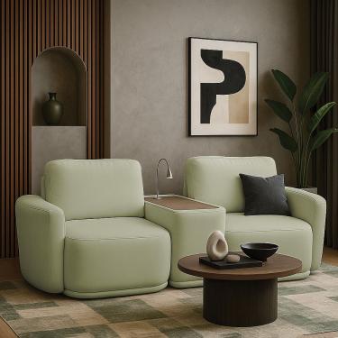 Imagem de Sofá Sala Modulado 271cm Com Console Usb Luminária Brumma Bouclê K01 - D'rossi Cor Verde