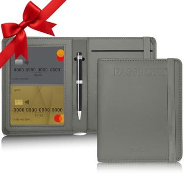 Imagem de BOACAY Combo de porta-passaporte e compartimento para cartão de vacina - carteira de viagem, Cinza, One Size, Moderno
