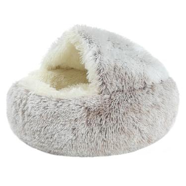 Imagem de Cama para Gato Dormir de Pelúcia Quente Caverna Confortável Apoiador Fácil Limpar Fundo Adequado Pets Pequeno e Médio Porte