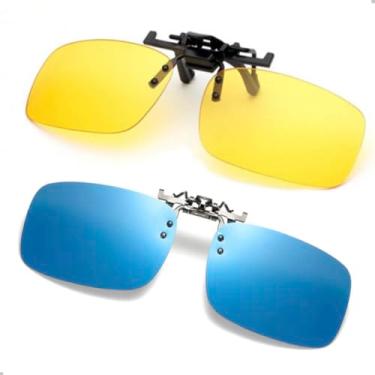 Imagem de Kit 2 Clip On Para Armação de Óculos de Grau Polarizado Dirigir Esporte Pescar (Amarelo-Azul)