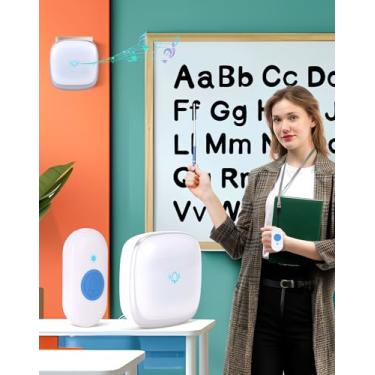 Imagem de Campainha de sala de aula, campainha sem fio para sala de aula, 38 campainhas de volume ajustável, botão de campainha operacional de 300 pés com flash de som, sino para gerenciamento de sala de aula