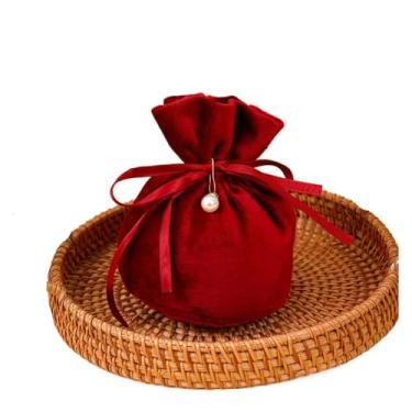 Imagem de Saco de doces com cordão de veludo criativo de flanela chinesa bolsa de presente organizador de joias casamento tradicional (vinho tinto-estilo 2)