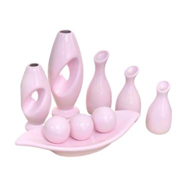 Imagem de Vaso Decorativo De CerâMica – Vaso Artesanal, Adequado Para Colocar No Centro Da Mesa De Jantar, Aparador, Alcova Ou Prateleira.(ROSA LISO 9PÇS)