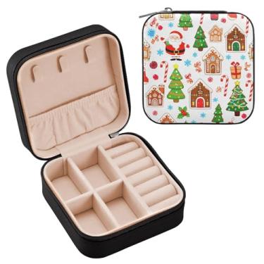 Imagem de Wassud Casas de pão de gengibre de Natal estojo de joias de viagem para mulheres meninas senhoras noiva mini organizador de joias de couro PU, caixa quadrada de armazenamento de joias para brincos