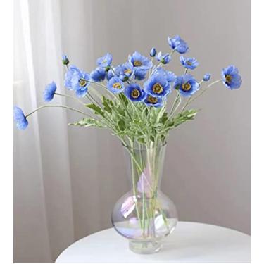 Imagem de LMJYU Buquê de seda de papoula azul - Flores artificiais para decoração de casamento, casa ou festa - 6 hastes, arranjo de mesa central