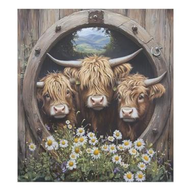 Imagem de Qilmy Linda capa de ímã de vaca Highland para lava-louças 58 x 66 cm capas decorativas de geladeira para porta frontal adesivo de folha magnética para máquina de lavar louça painel de geladeira