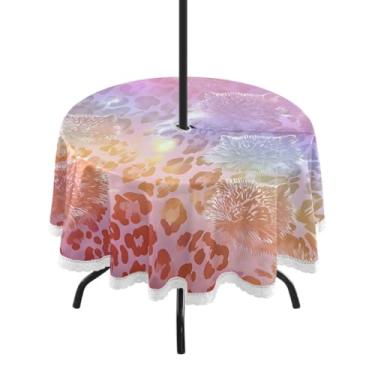 Imagem de CEBUGI Toalha de mesa redonda para uso ao ar livre, estampa animal, impermeável, com furo Umberlla, capa de mesa lavável para pátio, cozinha, sala de jantar, 152 cm