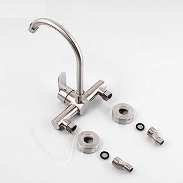 Imagem de LMJYU Torneiras de pia de banheiro Torneira de lavatório, torneira de cozinha na parede Torneira de aço inoxidável 304, chanfrada, chanfrada