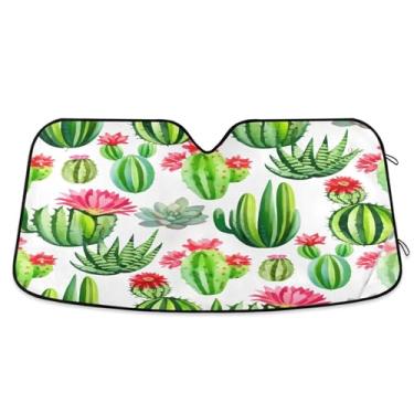 Imagem de Burbuja Para-brisa dianteiro, pára-brisa frontal, plantas de cacto, bloco de viseira de sol dobrável para carro, raios UC e calor, mantenha seu veículo fresco para caminhões SUV, 144 x 80 cm