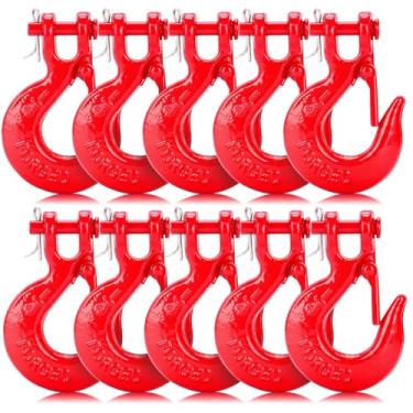 Imagem de Lechansen Gancho deslizante G80, ganchos de corrente de 1/10.2 cm com trava de segurança, gancho de guincho resistente, gancho de reboque forjado grau 80 pacote com 10 ganchos de transporte para carga