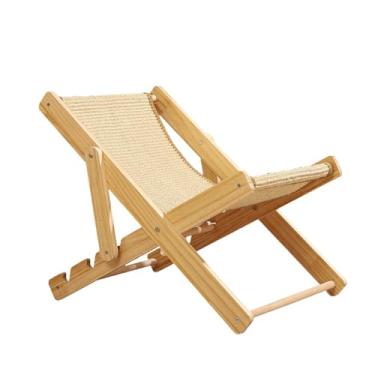 Imagem de Cadeira Reclinável Ajustável de Madeira para Gato Cama Lounger Respirável Sólida Pet Lazer Cachorro com Sisal Canvas