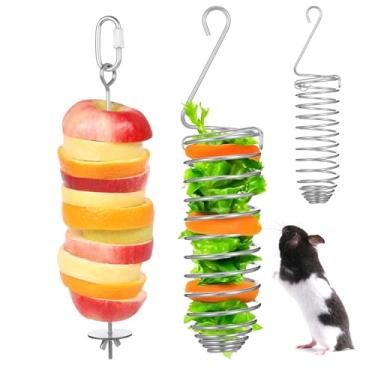 Imagem de ElevateTech 2 peças RatEnrichment brinquedos de aço inoxidável suporte de comida para pássaros acessórios de gaiola de ratos extravagantes espeto de vegetais ferramenta de alimentação suspensa para