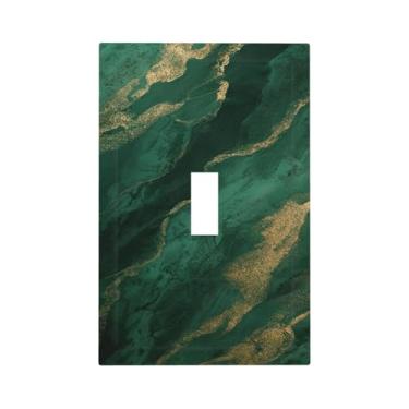 Imagem de Naiqadnehz Placa decorativa para interruptor de luz verde padrão de mármore dourado 1 gangue placa de parede com interruptor único capas de tomada elétrica decoram capa de placa de interruptor para