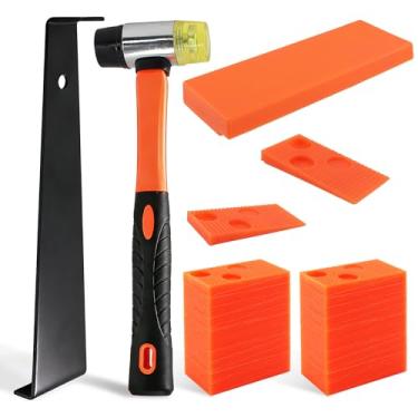 Imagem de SHRJ Kit de instalação de piso de madeira laminada, 43 peças, bloco de batida de martelo de borracha, barra de puxar resistente, espaçadores de piso, ferramentas de instalação de piso para piso de