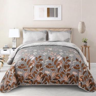 Imagem de Conjunto de edredões WONGS BEDDING Brown Floral Queen Size 3 peças