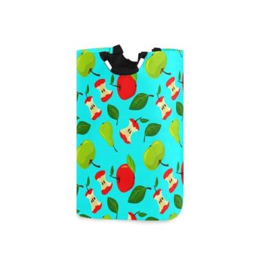 Imagem de JUZIHAI Cesto de lavanderia verde e maçãs vermelhas com alças, cesto grande dobrável para roupas de brinquedos, organizador de saco de lavagem de berçário à prova d'água 30 x 29 x 58 cm