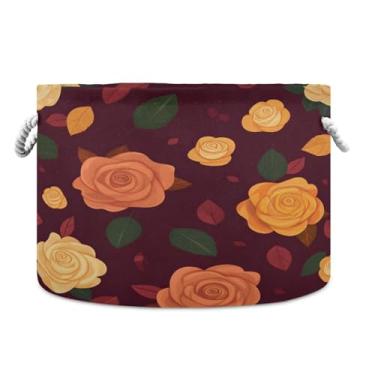 Imagem de JUZIHAI Caixa de armazenamento grande de rosas do Dia dos Namorados, cesto de roupa suja dobrável à prova d'água com alças de corda de algodão para organização doméstica no quarto, banheiro e carro