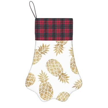 Imagem de SKKNT Fundo de abacaxi dourado estampado meias de Natal animais de estimação decoração de natal cães gatos árvore decoração doce presente conveniente