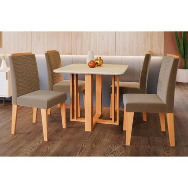 Imagem de Sala De Jantar Completa Flora C- Tampo Madeirado C- Vidro 95x95cm E 4 Cadeiras Clarice Savana-nature-suede Capuccino - Cimol