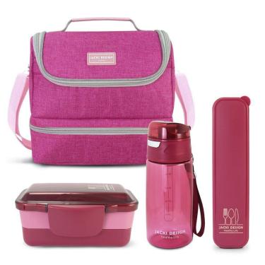Imagem de Kit Bolsa Térmica Pote Marmita 950ml Garrafa 550ml E Porta Talheres Vibe Pink